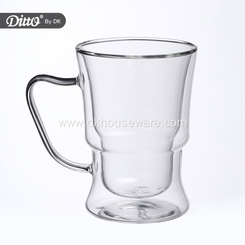 Double Wall Insulated Glass Coffee Mug with handle